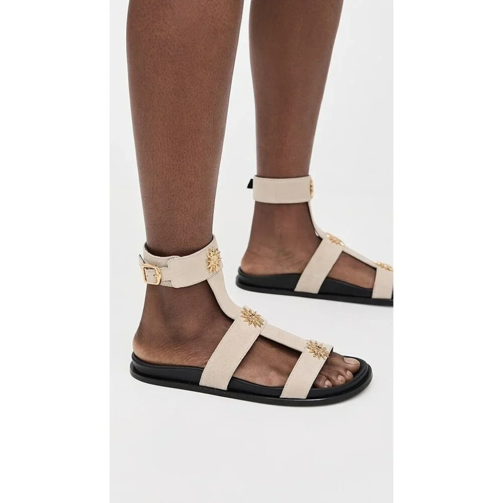 ALOHAS Clarisa Suede Cream Leather Sandals Size: 7-7.5 NIB